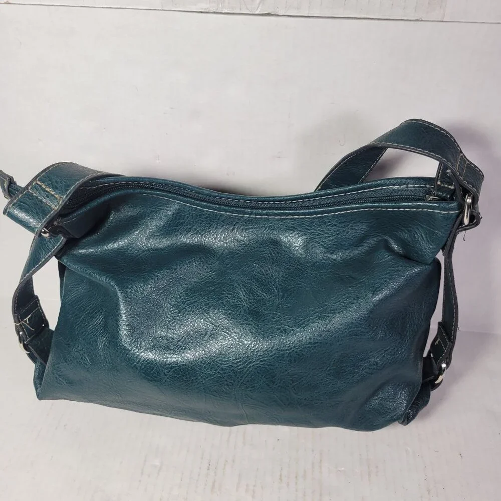 Rosetti Teal Faux Leather Shoulder Bag With Front Pockets & Adjustable Strap - Picture 4 of 8